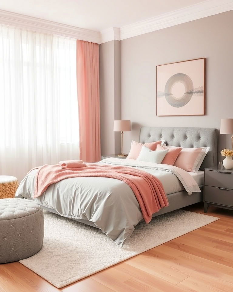 chic pink and gray color scheme for your bedroom