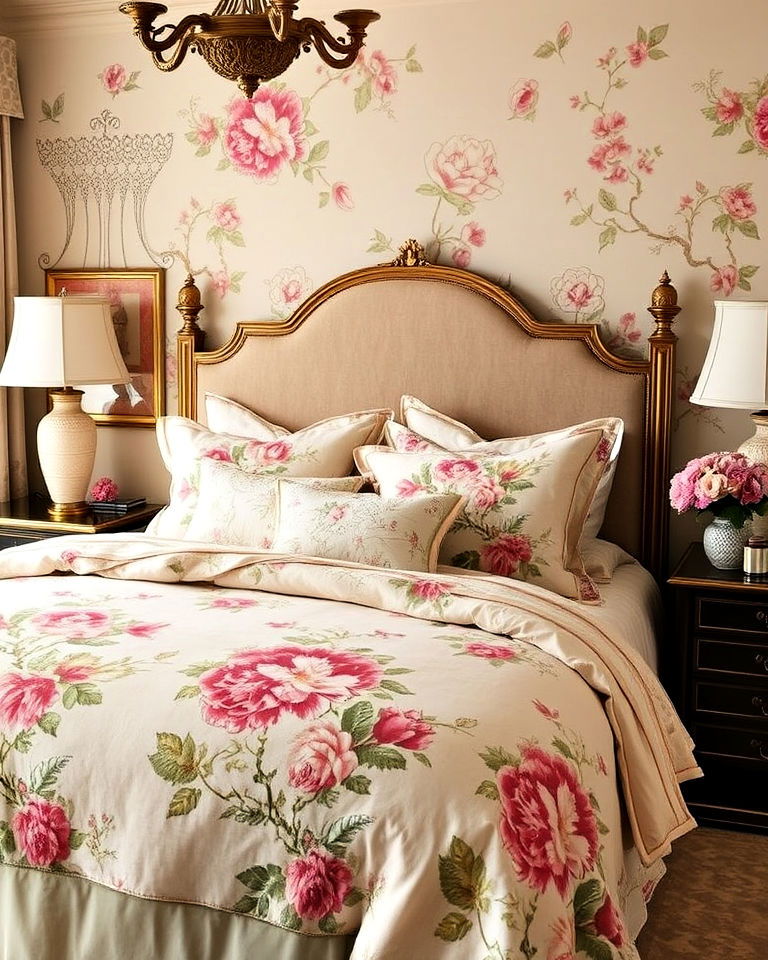 chinoiserie style classic and soft floral bed linen