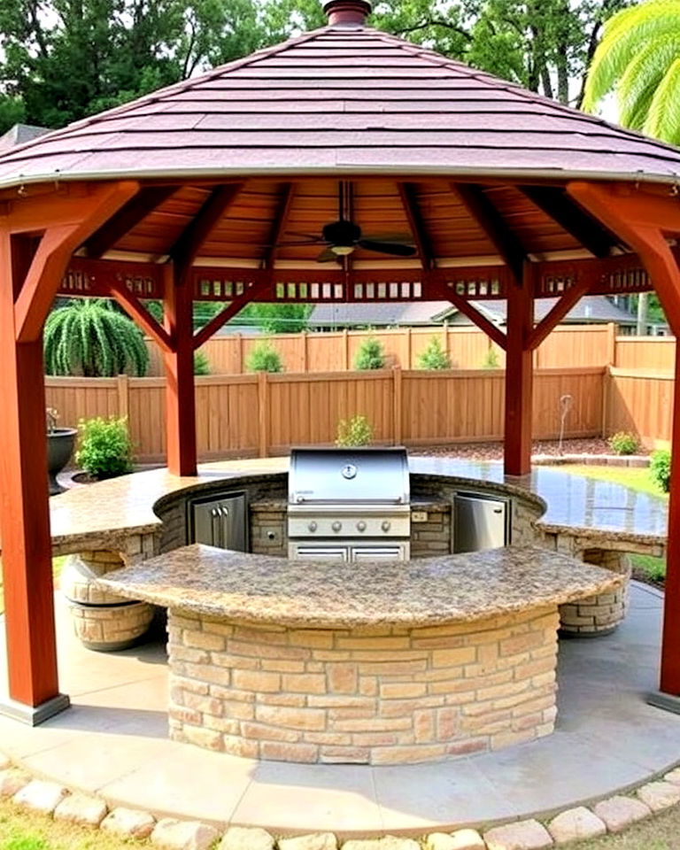 circular gazebo with centralized grill station