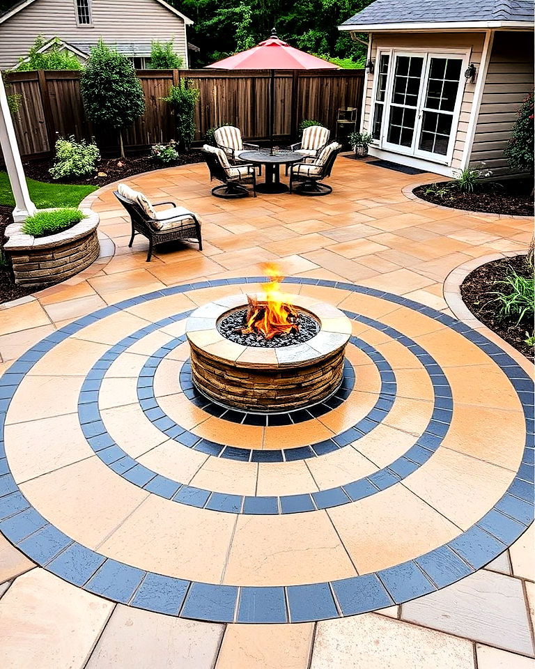 circular pattern stamped concrete patio