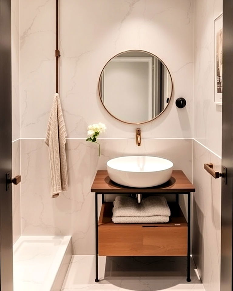 circular sink basin to maximize half bath space