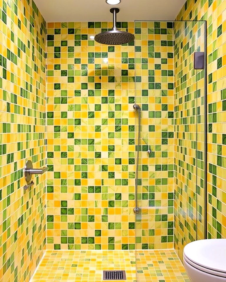 citrus green and yellow mosaic tiles for bathroom