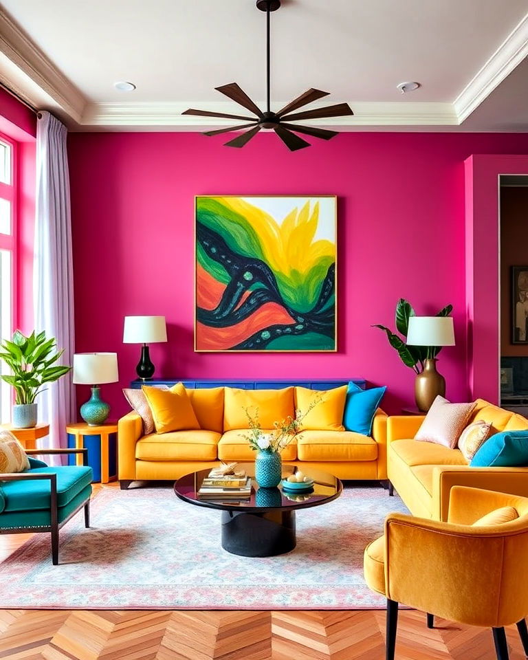 clashing yet complementary colors living room