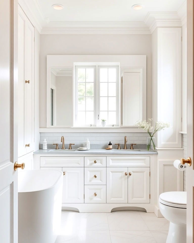 classic and crisp white bathroom cabinets