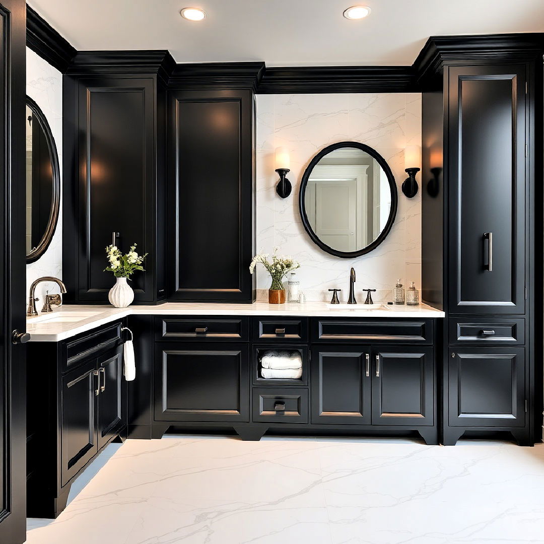 classic black cabinets with marble countertop