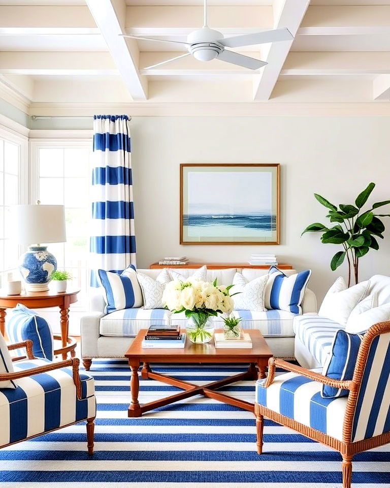 classic blue and white stripes for living room