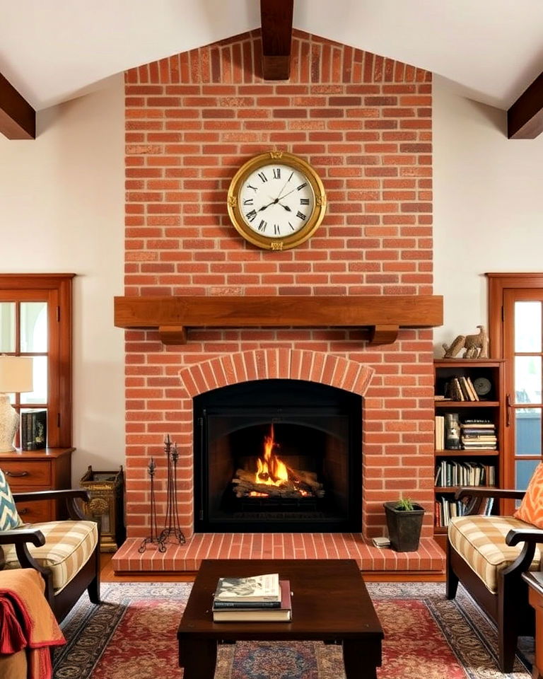 classic brick craftsman fireplace