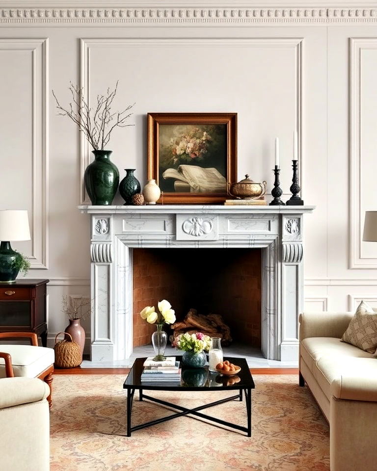 classic fireplace mantel living room