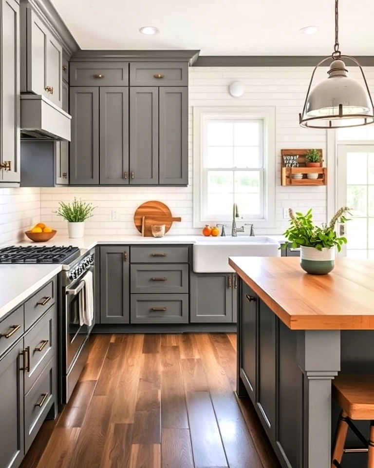 classic gray cabinets with white countertops