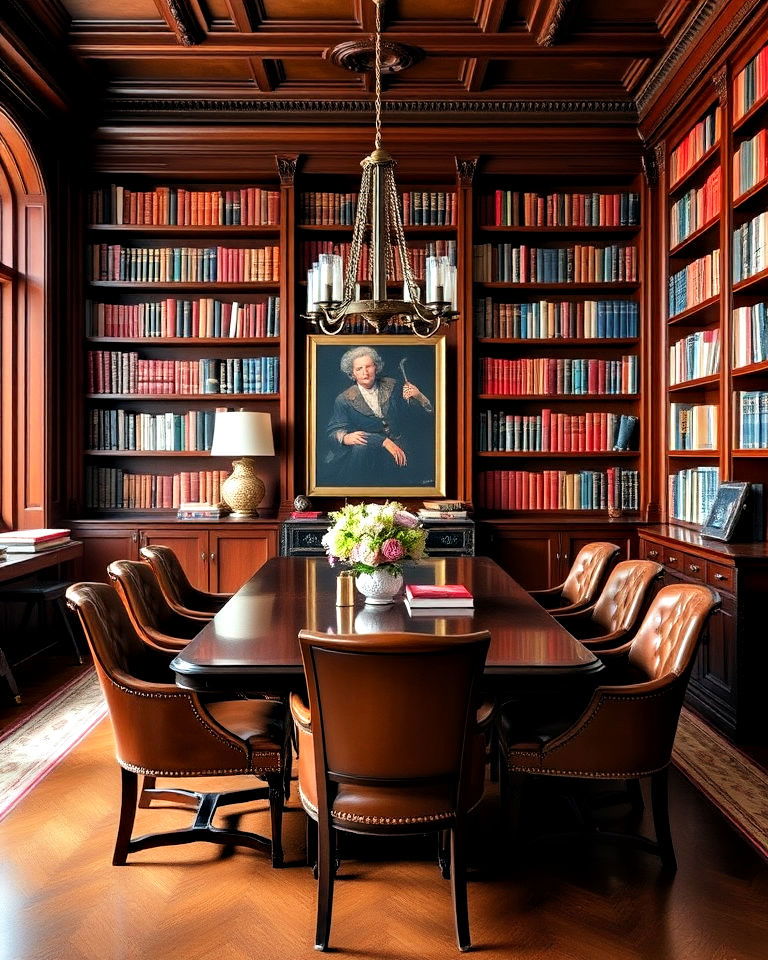 classic library style with mahogany shelves