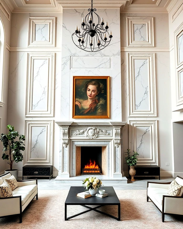 classic marble fireplace with ornate detailing