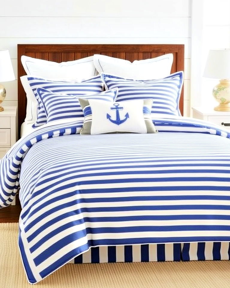 classic nautical stripes for ocean themed bedroom