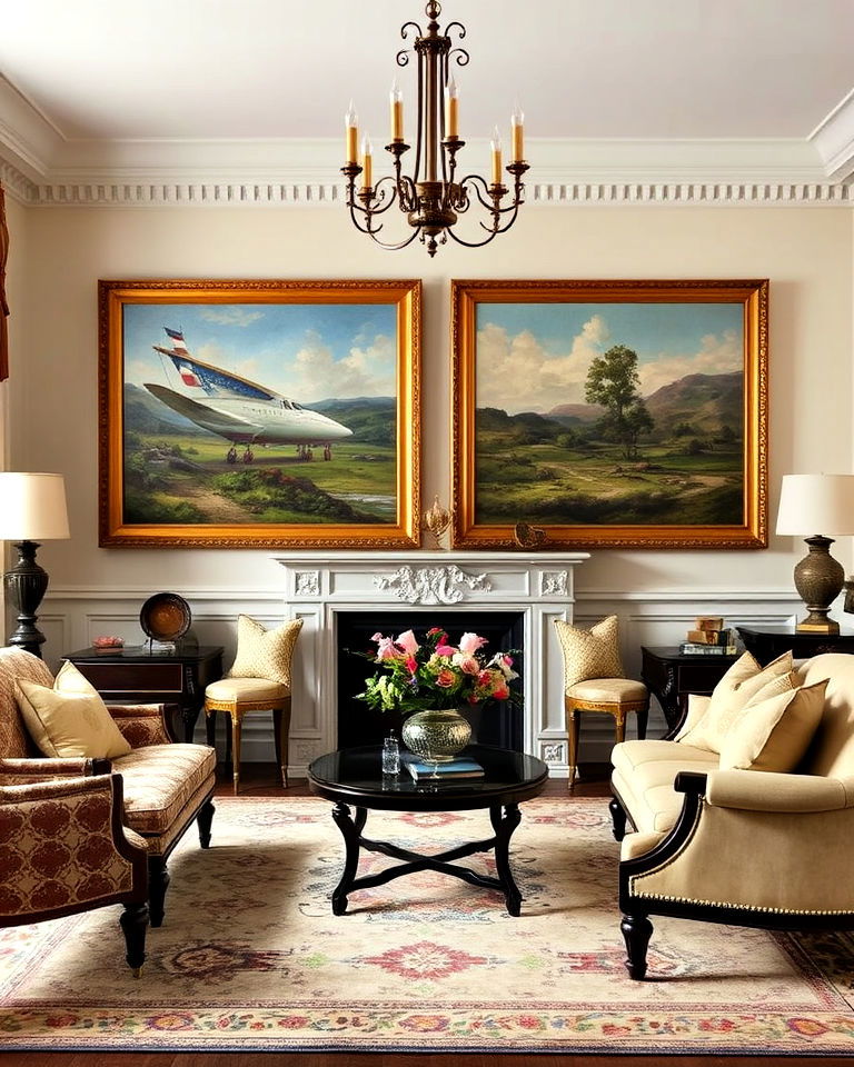 classic oil paintings victorian living room