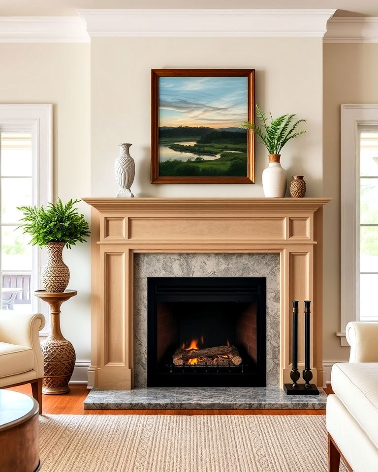 classic traditional mantel gas fireplace