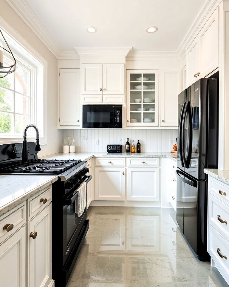 classic transitional white kitchen with wainscoting idea