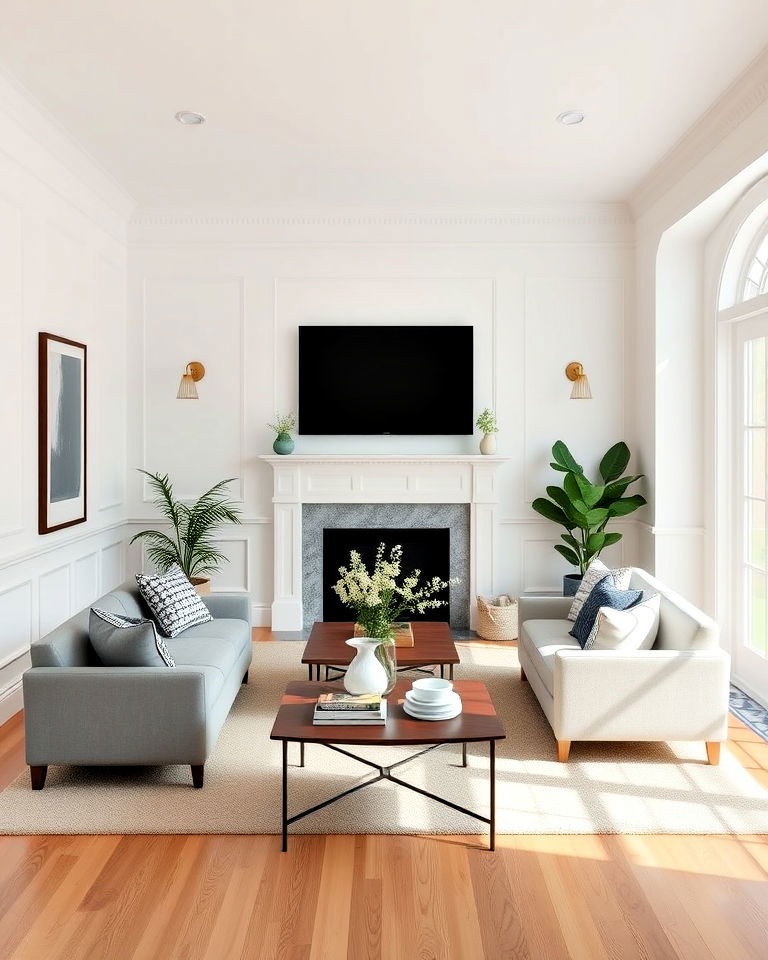 classic white living room wainscoting