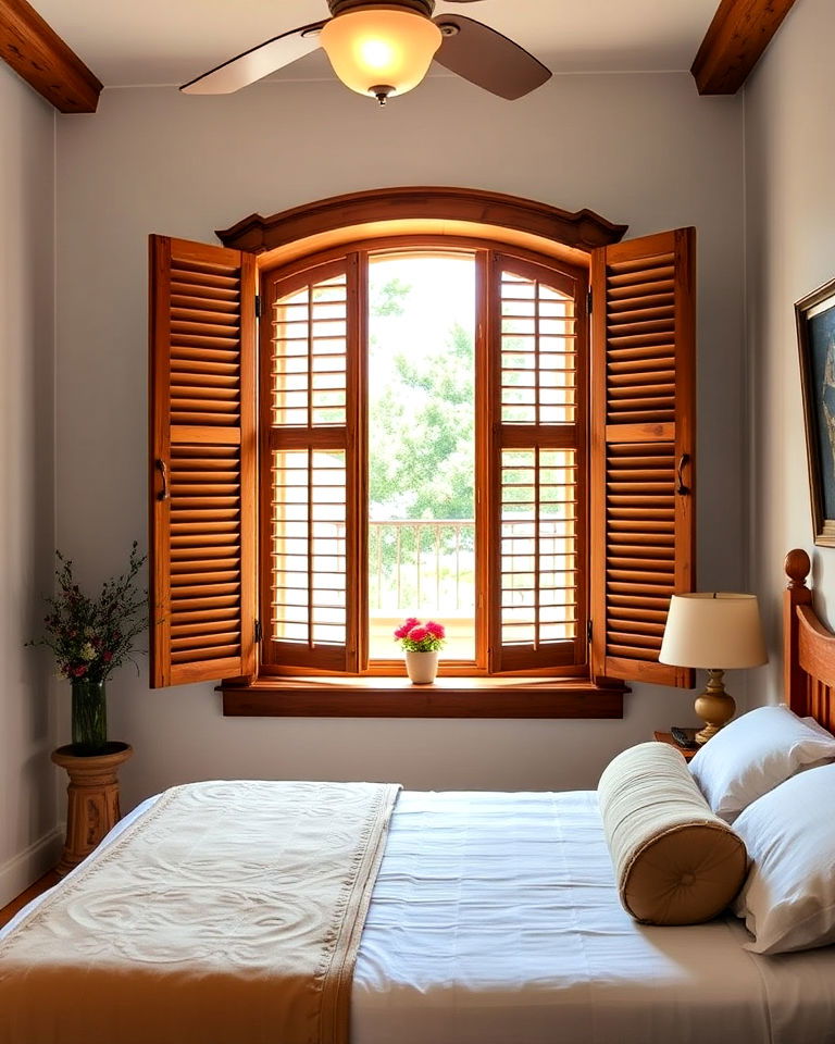 classic wooden shutters mediterranean bedroom