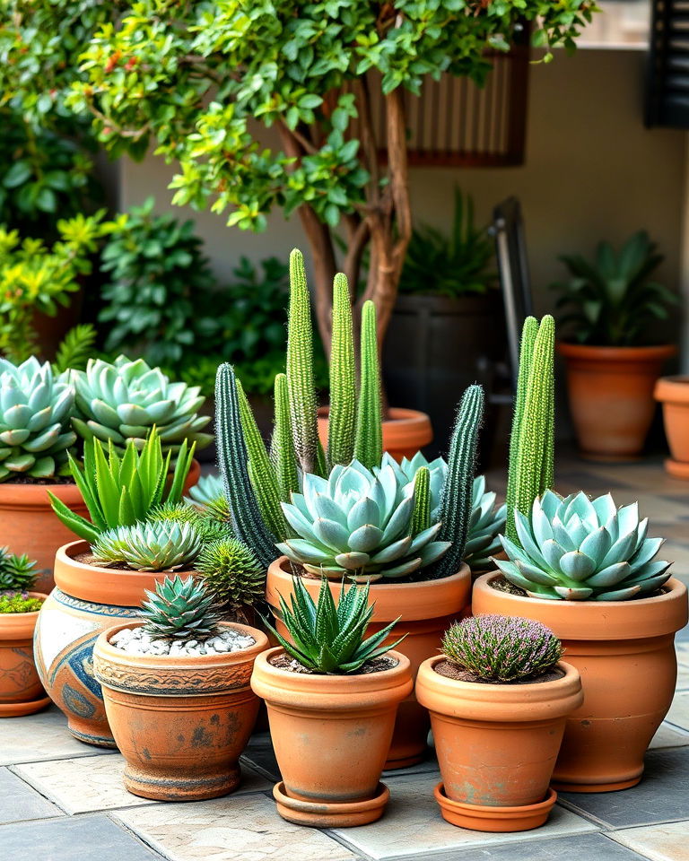 clay pot succulent garden mediterranean patio