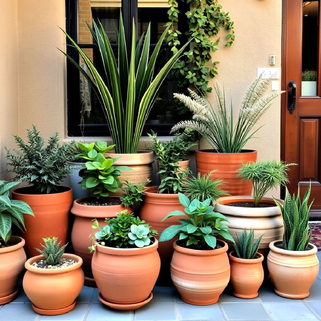 clay pots and earthy tones for boho patio