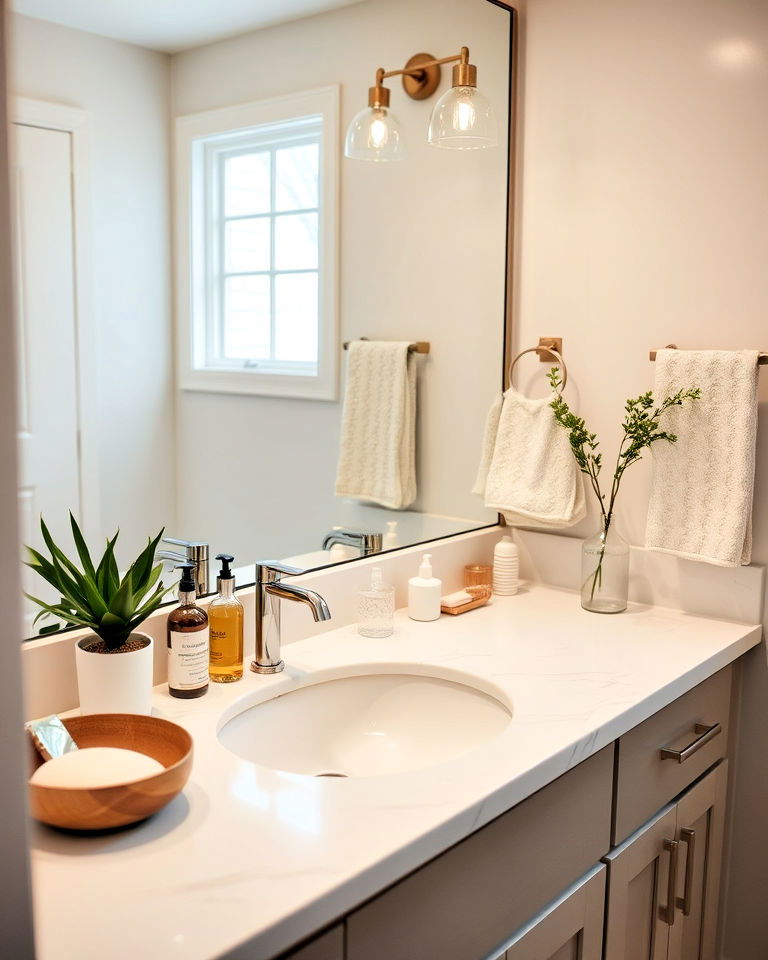 clear off countertop for bathroom staging