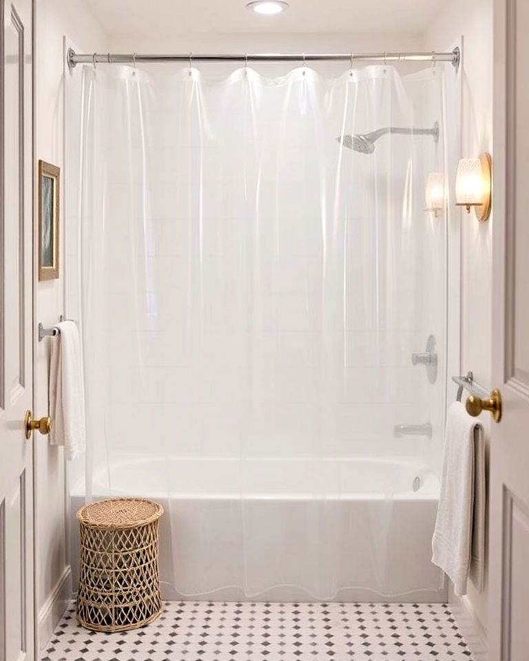 clear shower curtain for openness
