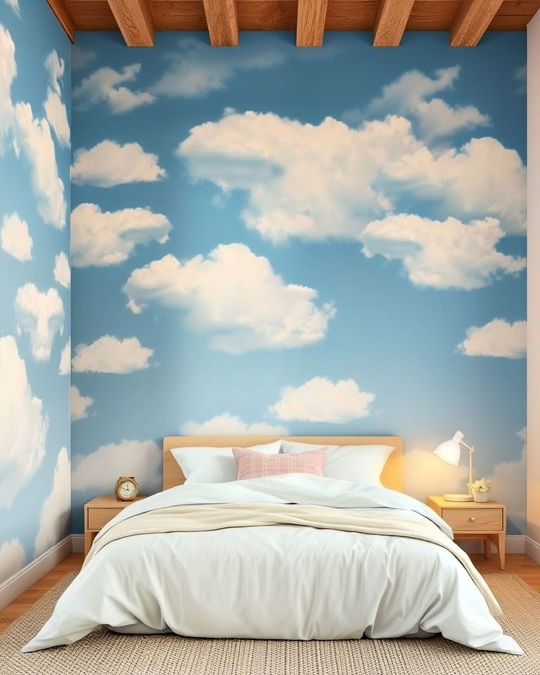 cloudy sky effect bedroom wall painting