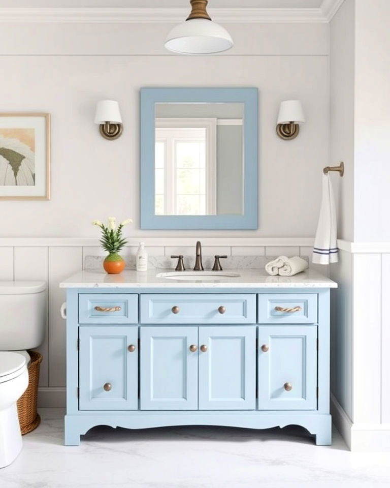 coastal blue vanity with nautical details