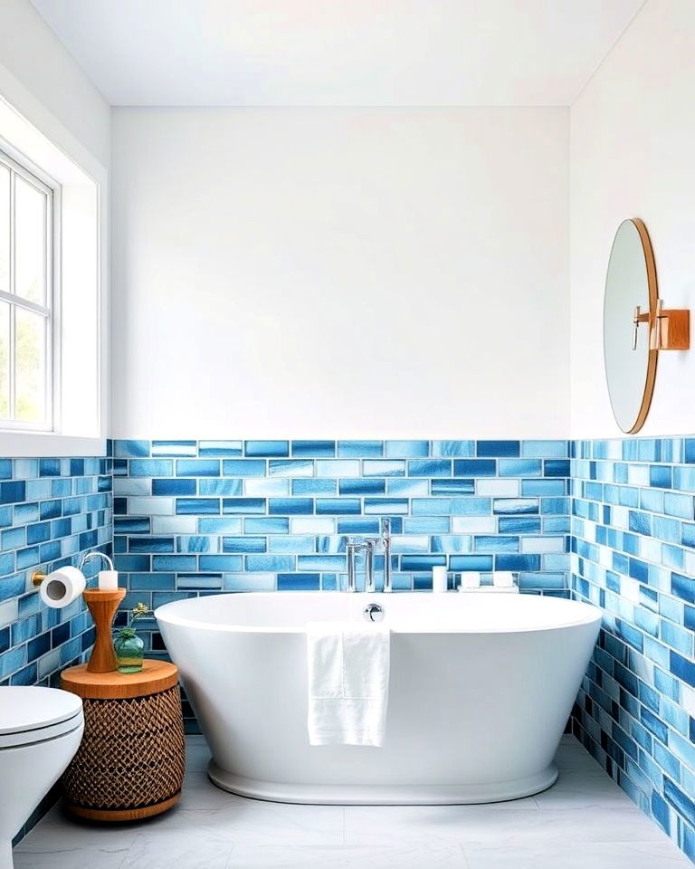 coastal inspiration bathroom with blue tiles