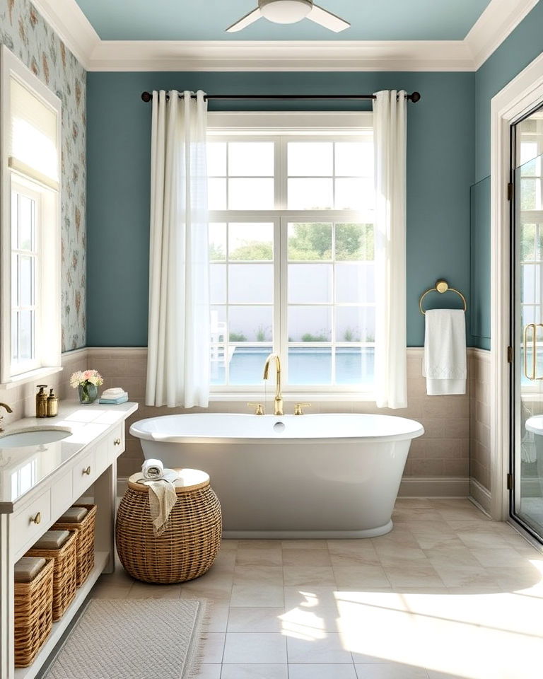 coastal inspired pool bathroom