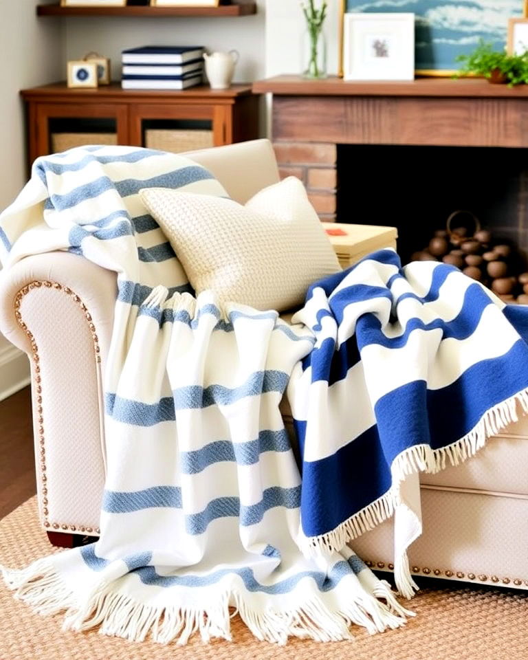 coastal inspired throw blanket for a living room sofa