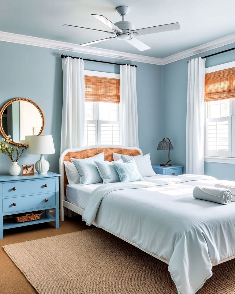 coastal light blue bedroom for a relaxing vibe