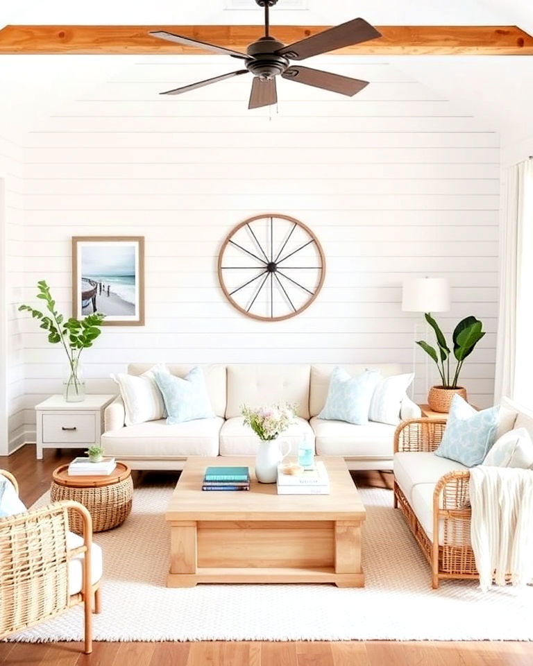 coastal shiplap theme for living room