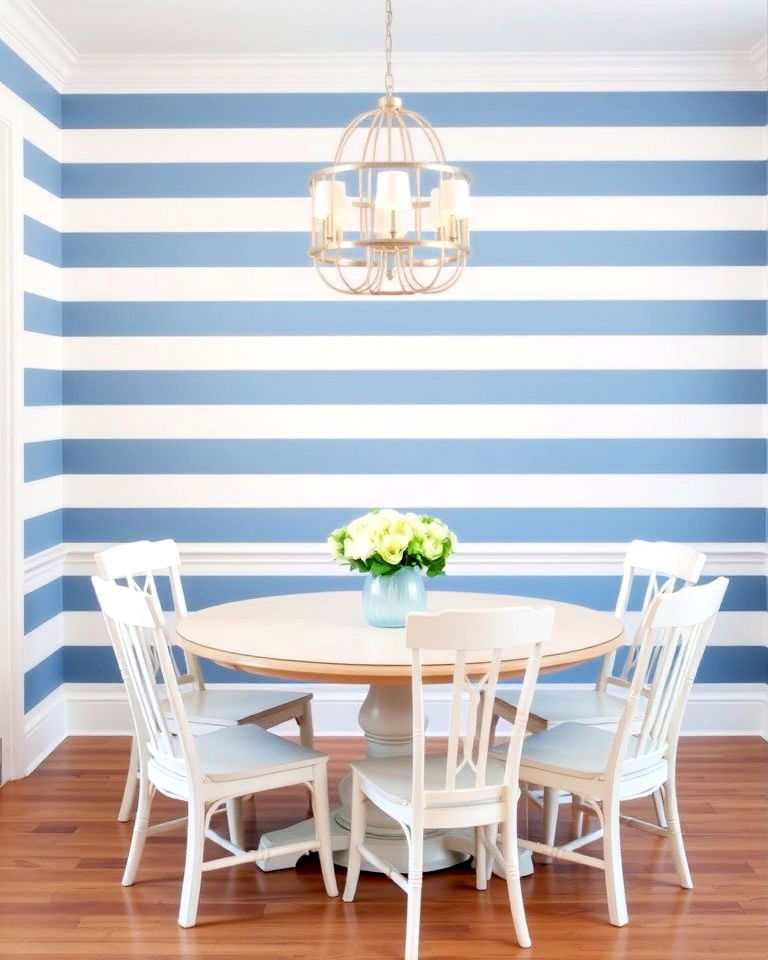 coastal striped walls for a coastal dining room