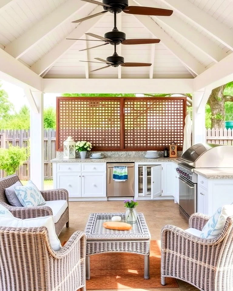 coastal themed gazebo with whitewashed finishes