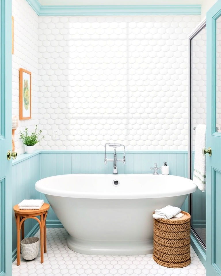 coastal vibes bathroom with white pebbles