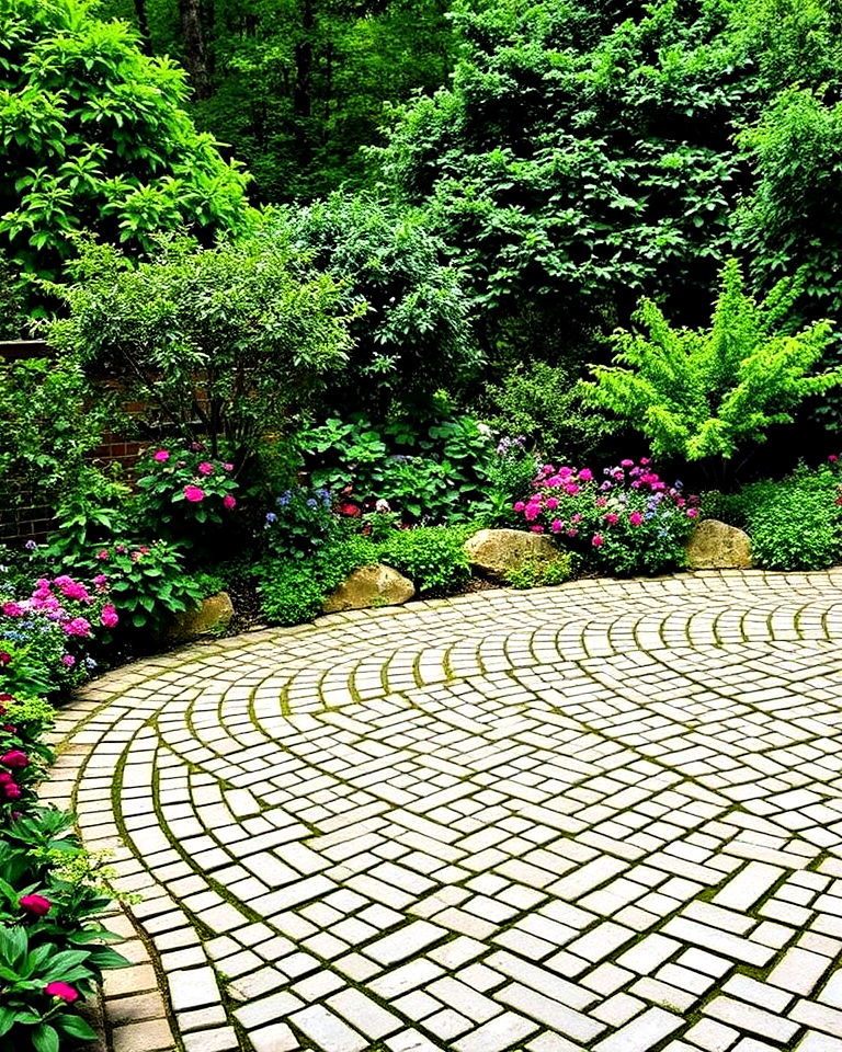 cobblestone patio with garden border