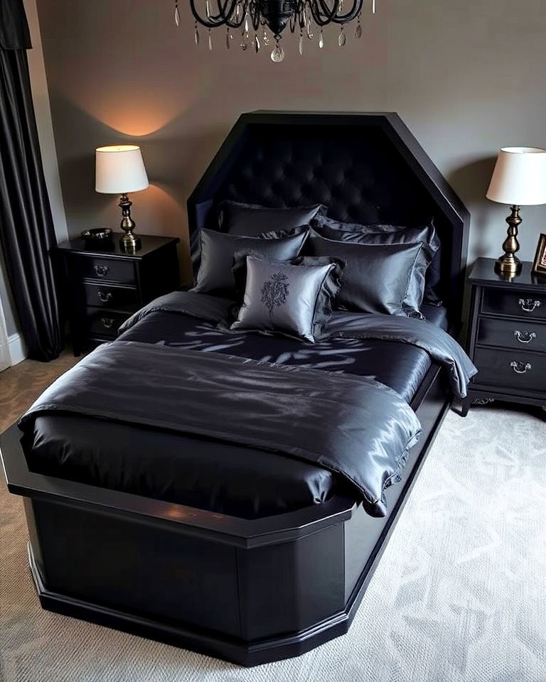 coffin shaped bed for authentic vibes