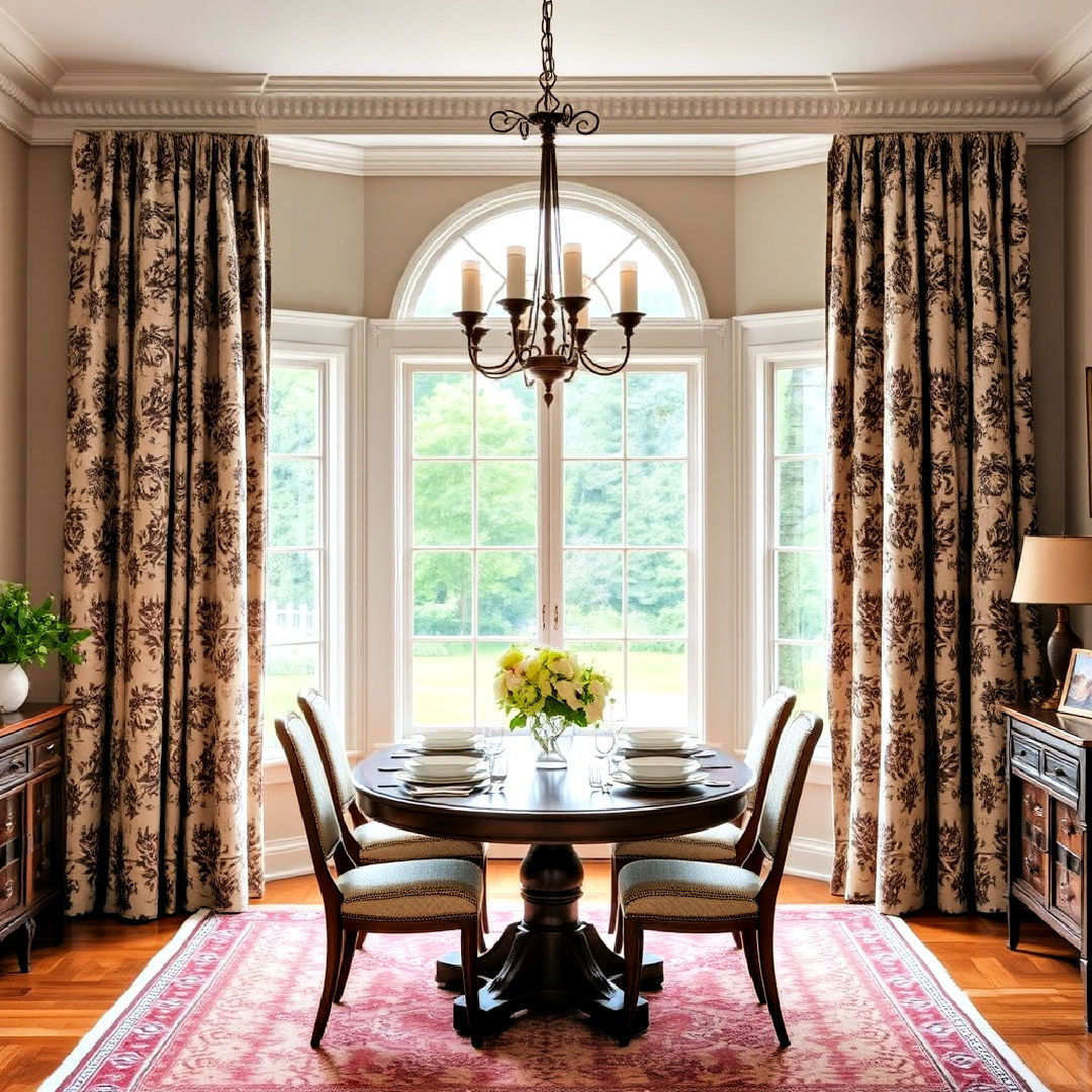 colonial dining room patterned curtains