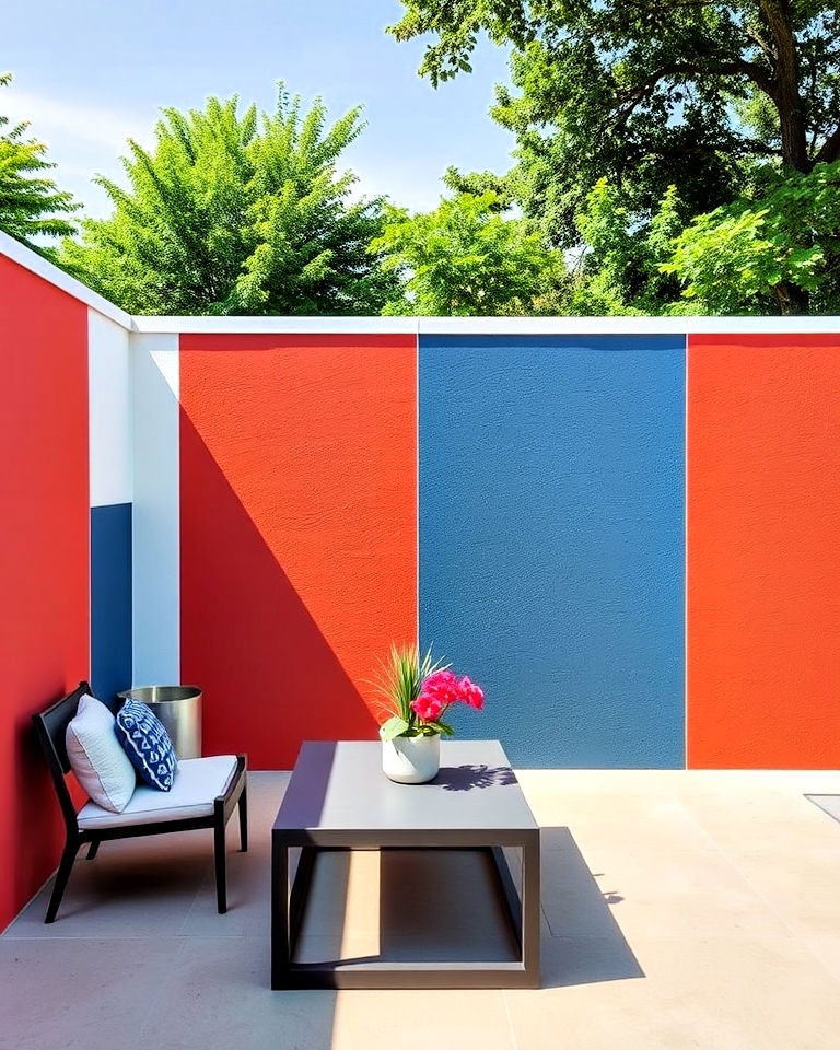 color blocked patio wall