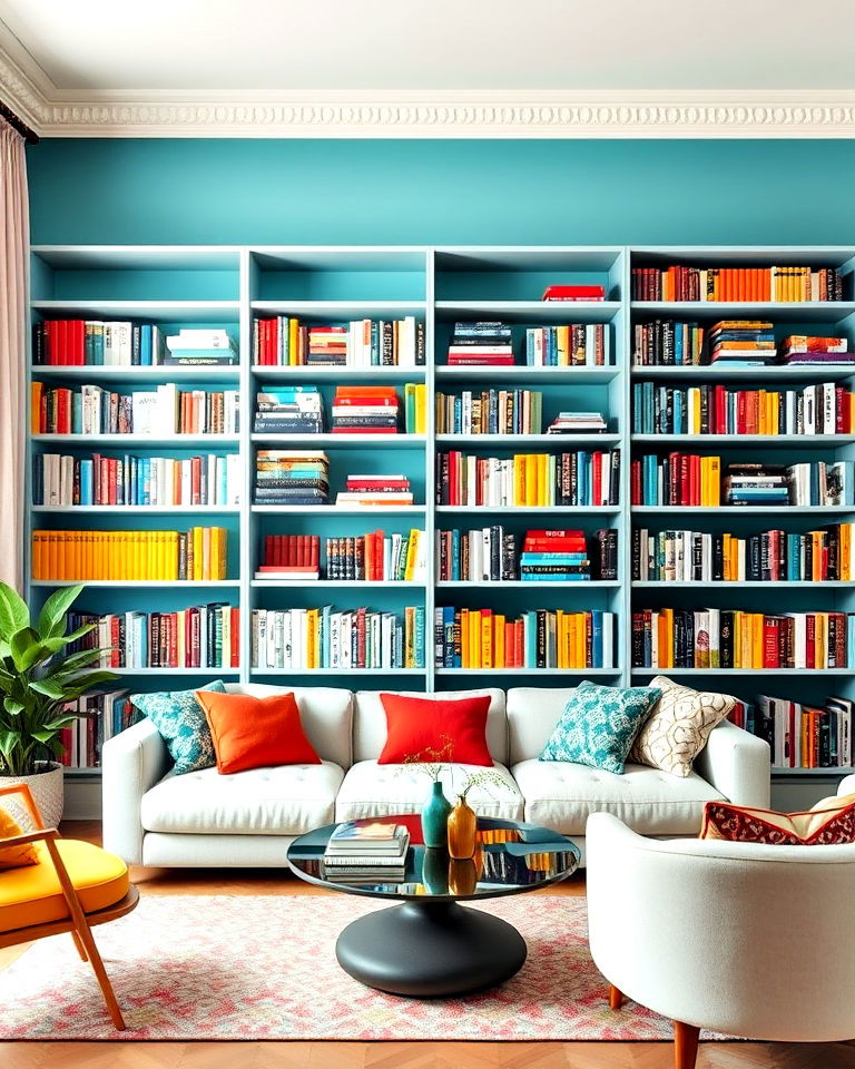 color coded book display for living room