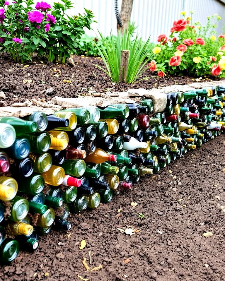 colorful and artistic recycled bottle retaining wall