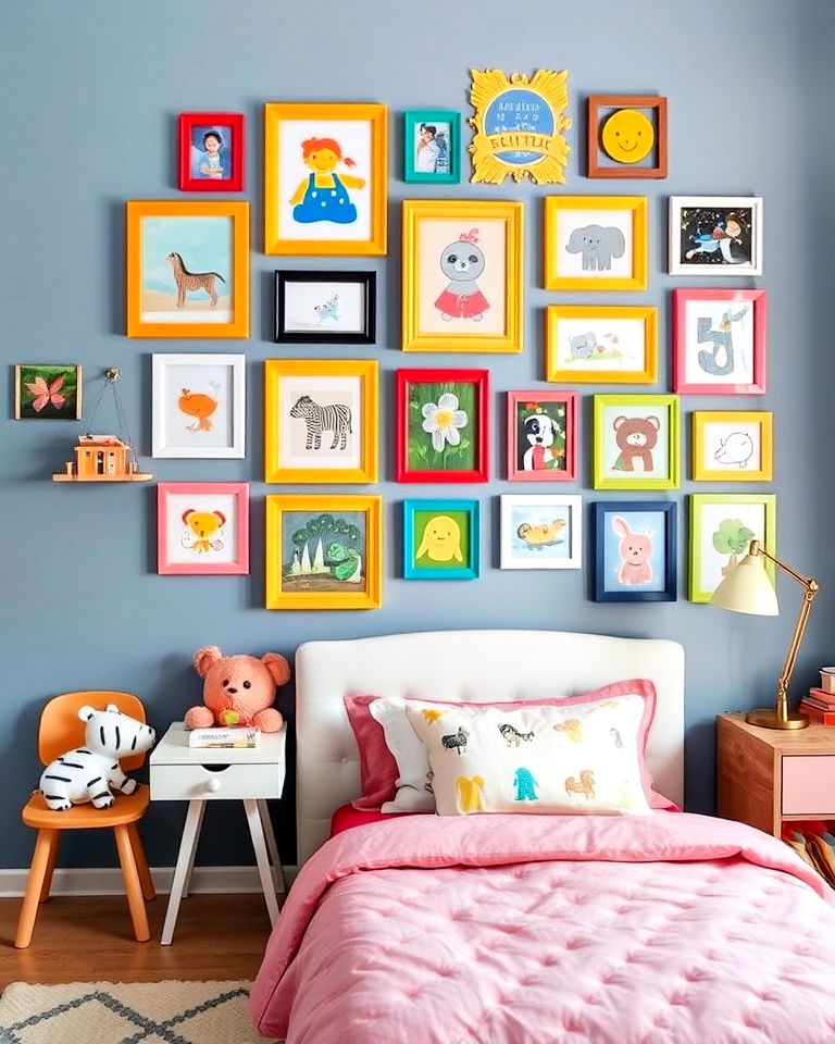 colorful children s gallery wall