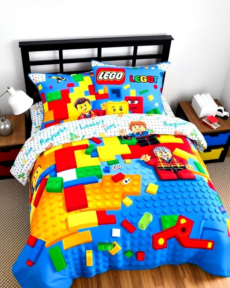 colorful lego themed bedding