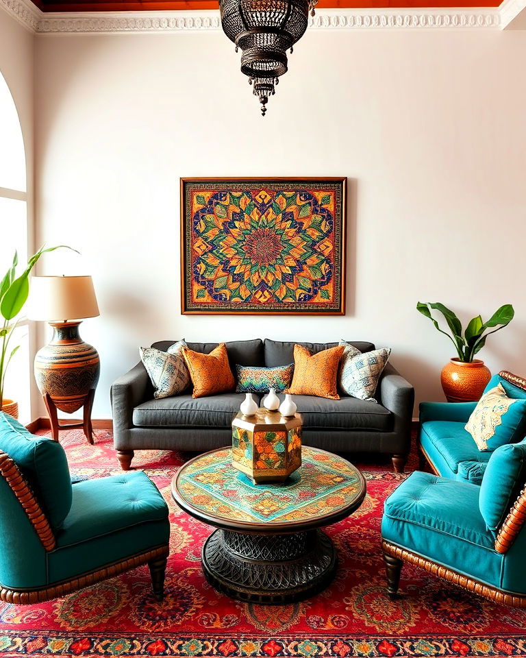 colorful mosaic accents in living room