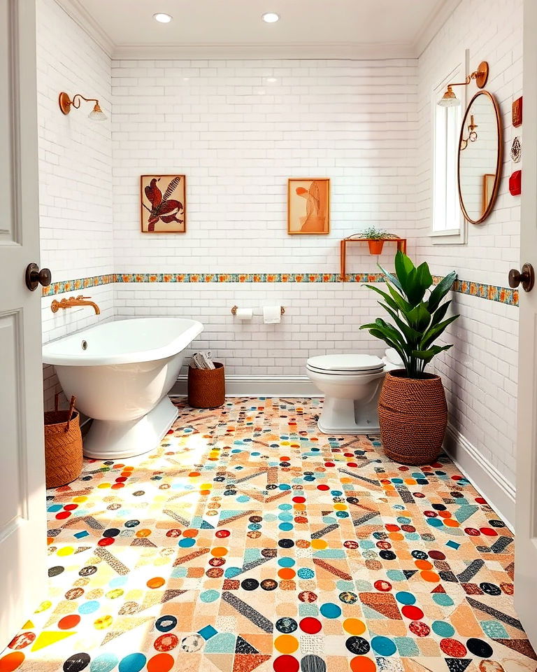 colorful mosaic tile mix floor for bathroom