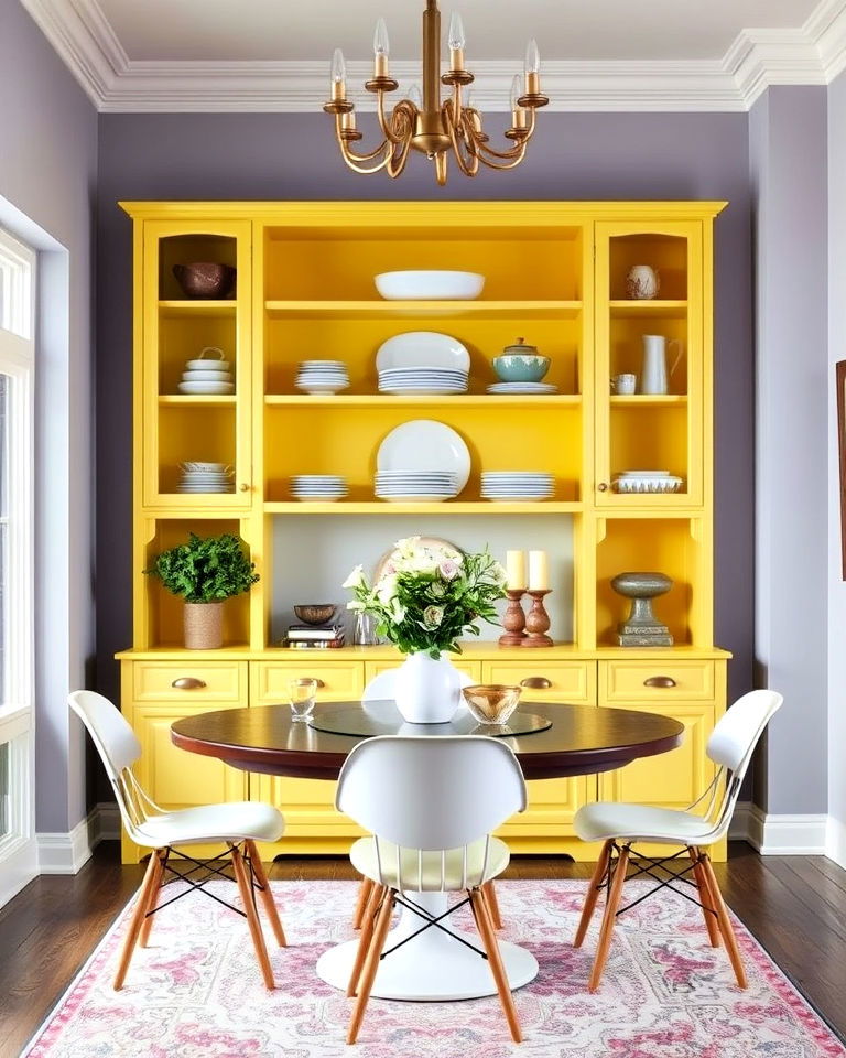 colorful shelving or cabinets