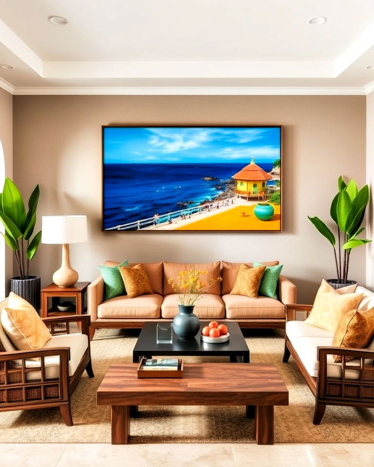 colorful wall art for mediterranean inspired living room