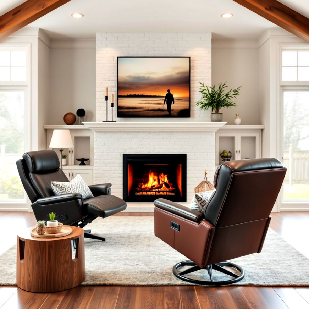 comfortable recliners in front of fireplace