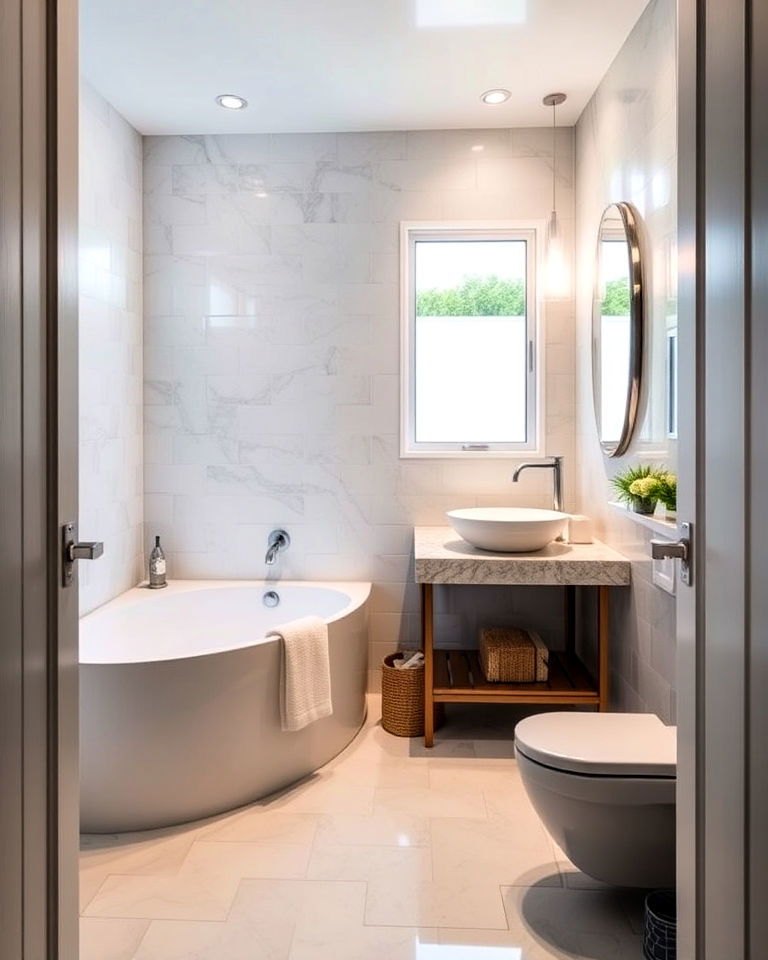 compact and efficient pool bathroom