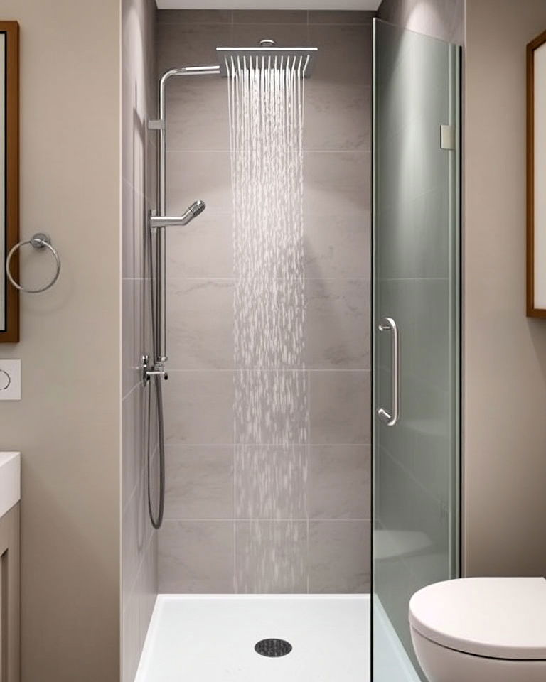 compact rainfall shower panel for a small bathroom